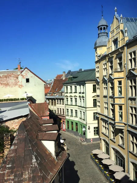 Riga Blick Von Oben Auf Die Straße Der Altstadt — Stockfoto