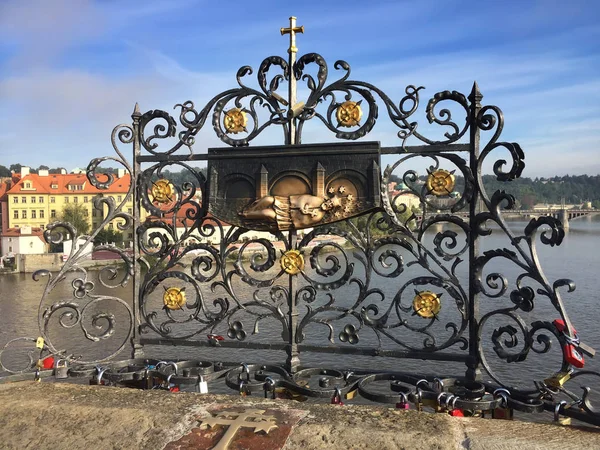 Charles Bridge Prague Czech Republic Decorative Lattice John Nepomuk Thrown — Stock Photo, Image