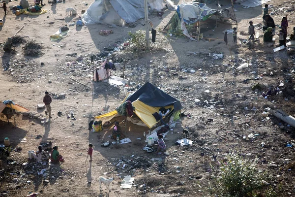 Jaipur Índia Janeiro 2014 Tendas Dos Pobres Sem Teto Terreno — Fotografia de Stock