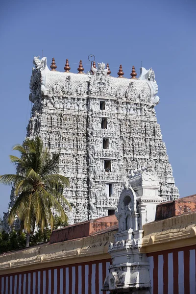 Bílá Barva Zdobený Hinduistický Chrám Kanyakumari Tamil Nadu Indie — Stock fotografie