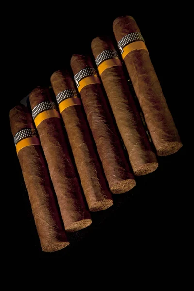 卷雪茄从烟叶的黑色背景 小深度的锐利 — 图库照片