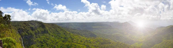 Mauricius Highlandské Panorama Deštním Lesem Oblohou Oblaku — Stock fotografie