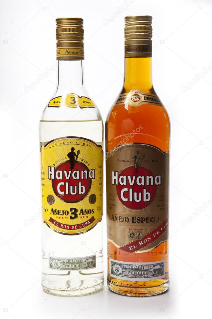 SAINT-PETERSBURG, RUSSIA- FEBRUARY 16, 2013: White and dark rum Havana Club, produced in Cuba
