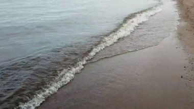 Kumlu plaj ve Finlandiya Körfezi kıyısında drone görünüm, ufukta St Petersburg bölgeleri