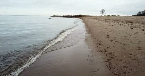 View Drone Sandy Beach Coast Gulf Finland Horizon Districts Petersburg — Stock Video