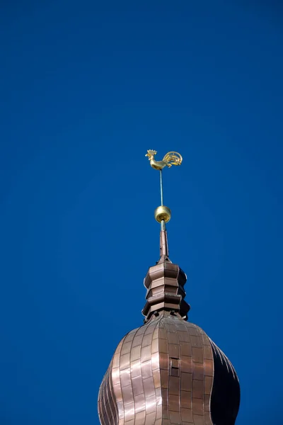 Evangelisk Lutherska Riga Kupolkatedralen Med Väderflöjel Gyllene Tupp Riga Lettland — Stockfoto