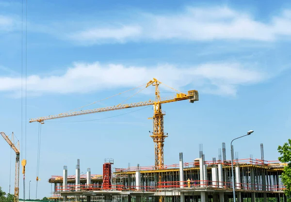 Construction Crane Construction Site Cloudy Sky Support Development Business Concept — Stock Photo, Image