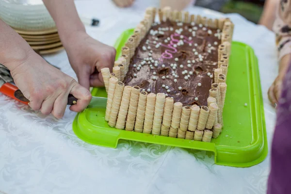 Choklad Tårta Välsmakande Efterrätt Redo För Att Äta — Stockfoto