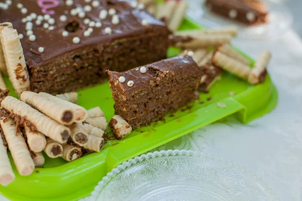 Torta Compleanno Cioccolato Dessert Gustoso — Foto Stock