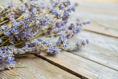 gün ışığı üzerinde ahşap rustik arka plan üzerinde kurutulmuş lavanta çiçekleri