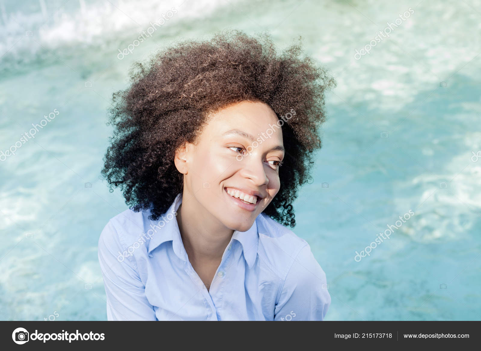 Portrait Beautiful Happy Afro American Young Woman Smiling Mixed