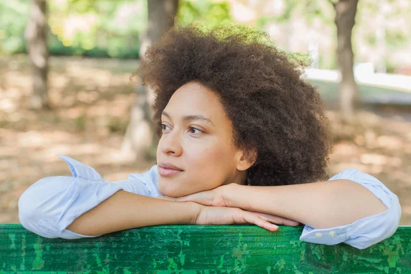 Happy Beautiful African American Woman Nature Enjoy Summer Day Park — Stock Photo, Image