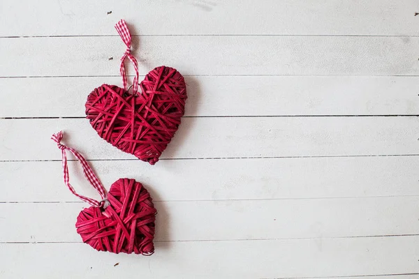 Forma Corazón Rojo Espacio Para Mensaje Sobre Fondo Rústico Madera — Foto de Stock