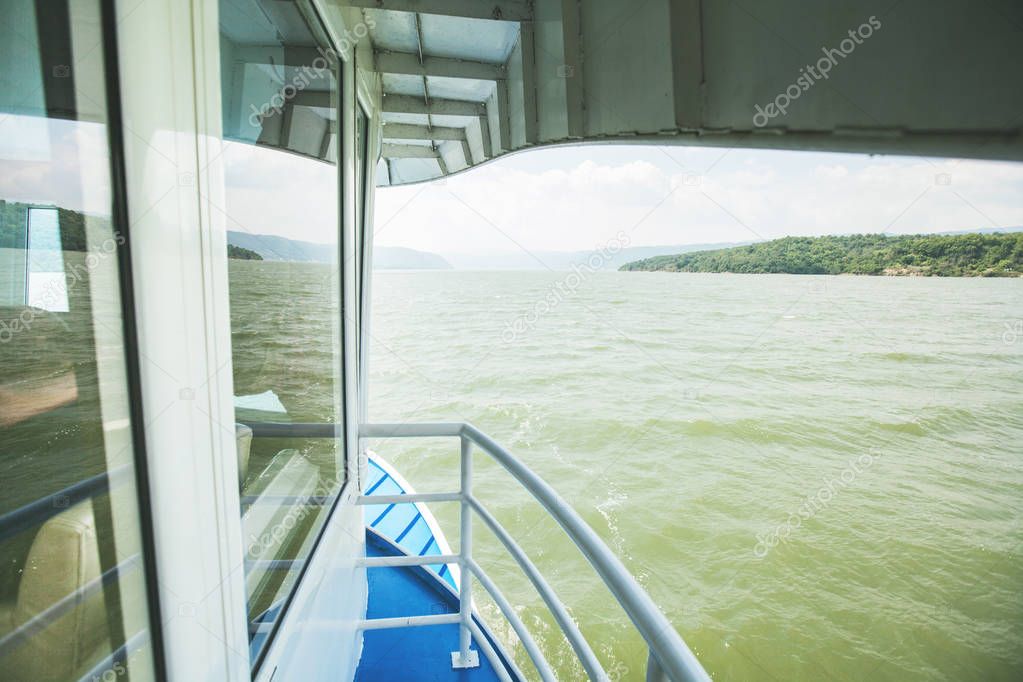Danube river and nature landscape from river cruise 