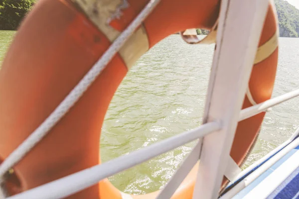 Life Saving Belt On Fence At River Cruise Ship — Stock Photo, Image