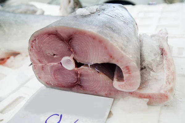 Verse rauwe tonijn bij buiten vis Marke — Stockfoto