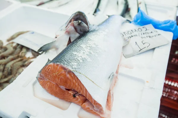 Verse rauwe tonijn bij buiten vis Marke — Stockfoto