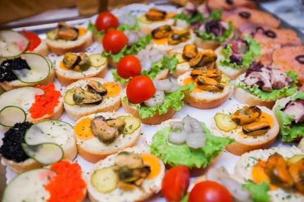 Delicious seafood canapes catering at event — Stock Photo, Image