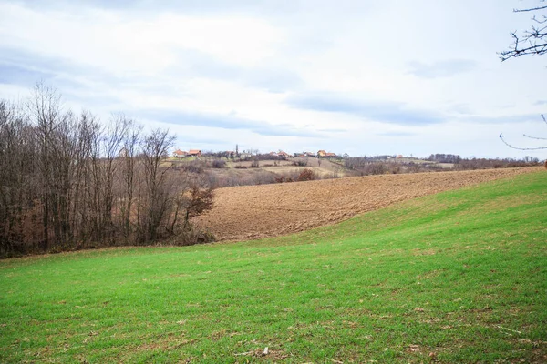 Paysage Rural Naturel Vue Panoramique Sur Campagne Jour Automne Serbie — Photo