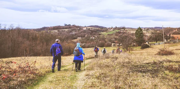 Wandelen Reizen Gezond Leven Groep Actieve Mensen Die Wandelen Het — Stockfoto