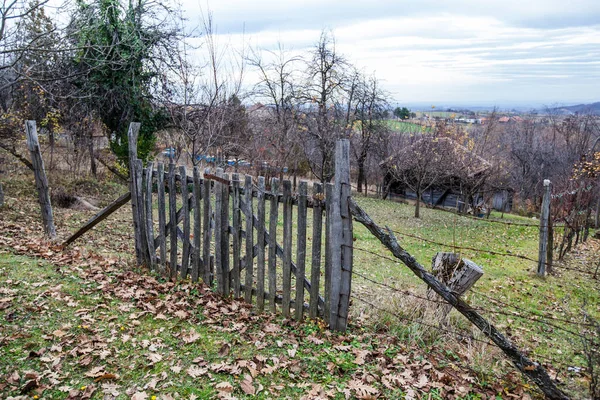 Clôture Bois Sur Les Terres Agricoles Saison Automne Paysage Rural — Photo