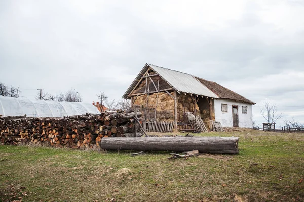 Des Balles Foin Ferme Agricole Rurale Empilées Scène Agricole — Photo