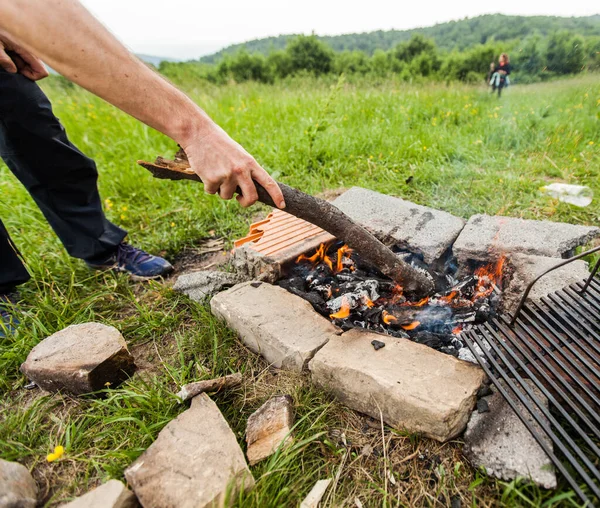 Chimenea Para Barbacoa Improvisada Camping Naturaleza — Foto de Stock