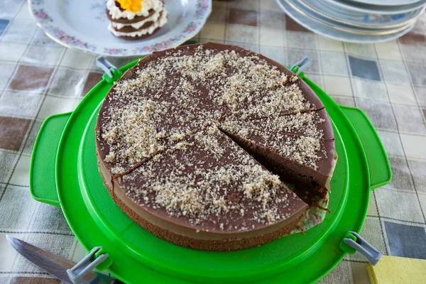 Smaklig Choklad Handgjord Dessert Serveras Bordet — Stockfoto