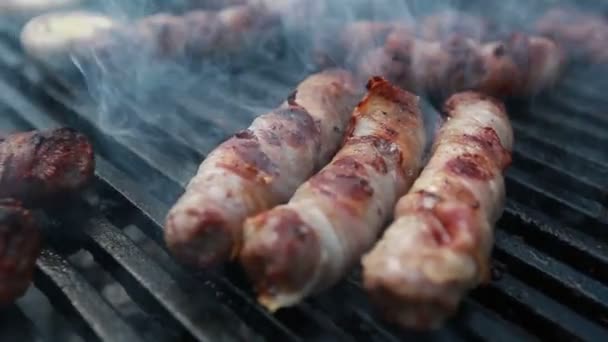 Grillet Kød Grill Picnic Udendørs Tilberedning Mad Sommerdag – Stock-video