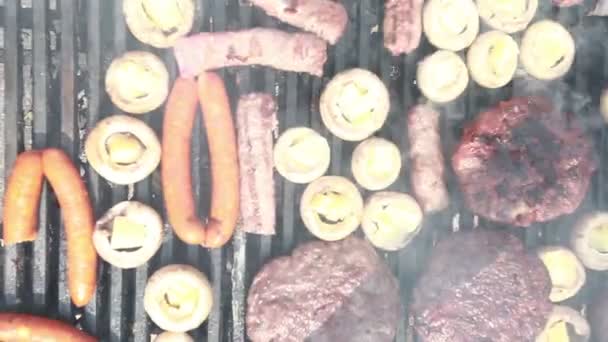 Grillet Kød Grill Picnic Udendørs Tilberedning Mad Sommerdag – Stock-video