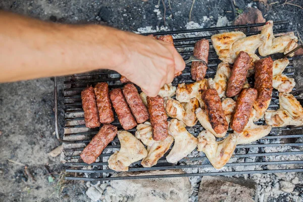 Grillezett Hús Nyári Piknik Főzés Étel Szabadban — Stock Fotó