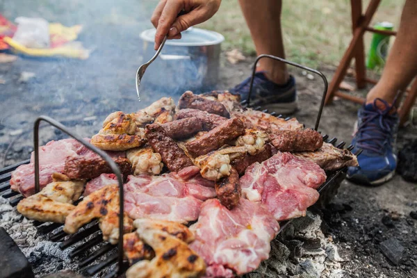 Carne Parrilla Picnic Verano Cocina Aire Libre —  Fotos de Stock