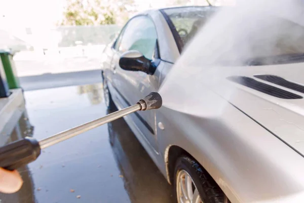 Washing Car Pressure Washer Self Service Car Wash Station — Stock Photo, Image