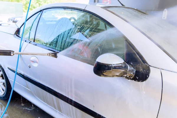 Washing Car Pressure Washer Self Service Car Wash Station — Stock Photo, Image