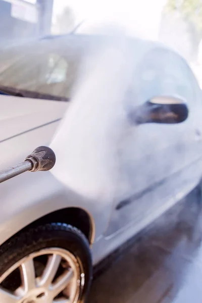 Washing Car Pressure Washer Self Service Car Wash Station — Stock Photo, Image