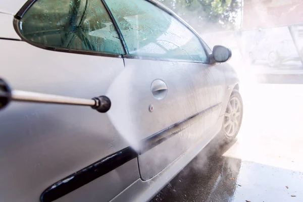 Washing Car Pressure Washer Self Service Car Wash Station — Stock Photo, Image