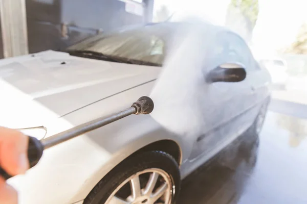 Auto Waschen Mit Hochdruckreiniger Selbstbedienungswaschanlage — Stockfoto