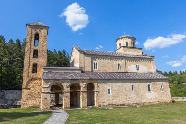 UNESCO tarafından listelenen Sırp Ortodoks kilisesi olan ikonik Studenica Manastırı, canlı mavi bir gökyüzü altında, miras, seyahat ve kültür öyküleri için mükemmel bir ortam içinde duruyor..