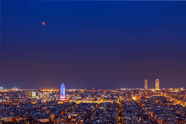 Eclipse Lunar Total Sobre Barcelona Julio 2018 — Foto de Stock