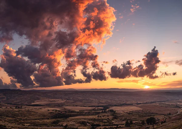 Sunset Light Cloudy Landscape Teruel Spain — Stock fotografie