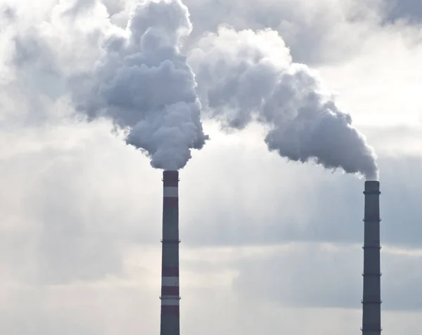 Smoking Chimney Moody Sky — Stock Photo, Image