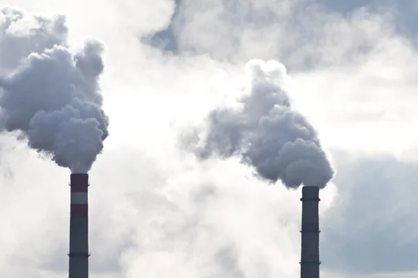 Smoking Chimney Moody Sky — Stock Photo, Image