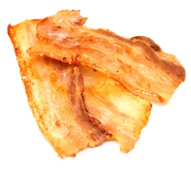 Beyaz arka planda ızgara domuz pastırması.