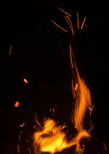 Vuur Vlammen Met Vonken Zwarte Achtergrond — Stockfoto