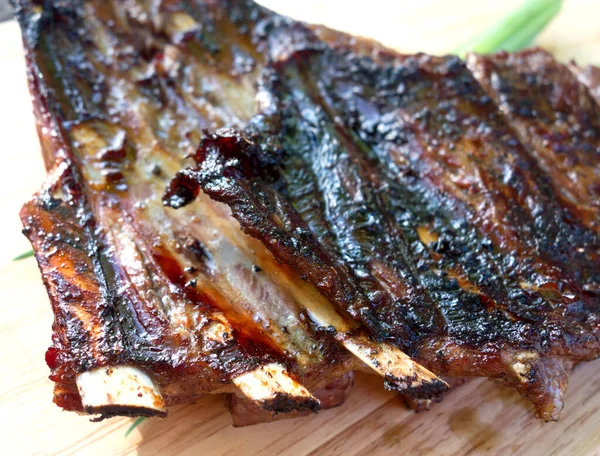 Grilled Ribs Wooden Board — Stock Photo, Image