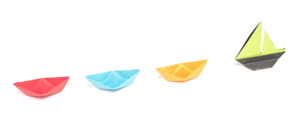 Origami Bateaux Isolés Sur Fond Blanc — Photo