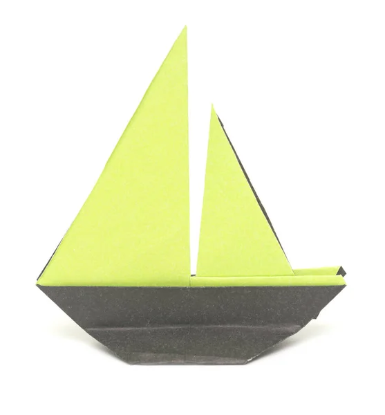 Origami Barco Com Vela Isolada Fundo Branco — Fotografia de Stock