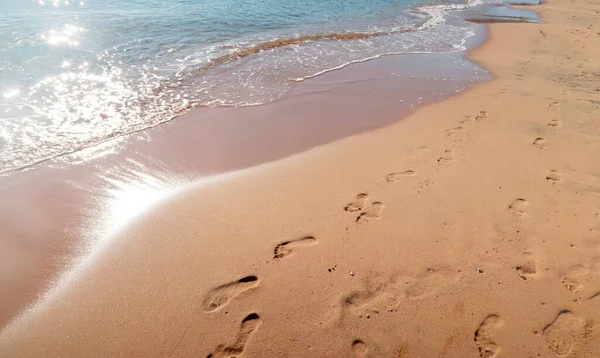 Foot Prints Sandy Beach Sunrise Time — Stock Photo, Image