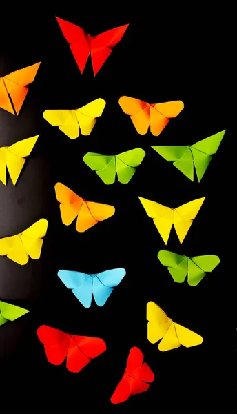 Origami Motyle Czarnym Tle — Zdjęcie stockowe