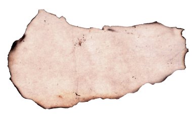 Yanmış kenarları beyaz arkaplanda izole edilmiş eski kağıt